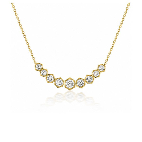 18K Yellow Gold Diamond Hexagon Necklace