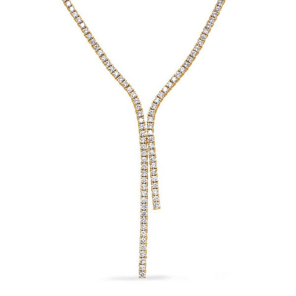 18K Yellow Gold Diamond Lariat Tennis Necklace