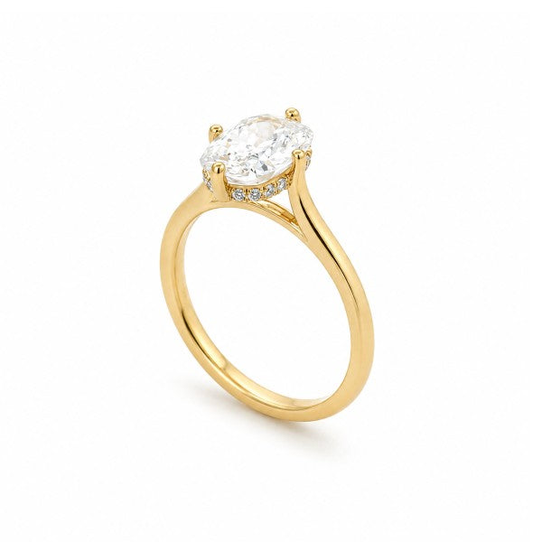 14K Yellow Gold Solitaire Hidden Halo Engagement Ring