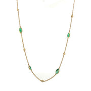 14K Yellow Gold Marquise Emerald and Diamond Station Necklace