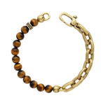Load image into Gallery viewer, JOHN VARVATOS Artisan Brass Tigers Eye Chain Link Bracelet, Half Beaded/Half Chain