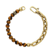 JOHN VARVATOS Artisan Brass Tigers Eye Chain Link Bracelet, Half Beaded/Half Chain