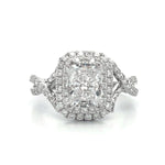 Load image into Gallery viewer, 18K White Gold Emerald Cut Double Halo Ring with Twist Band - Final Sale