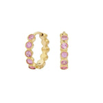 Load image into Gallery viewer, SETHI COUTURE 18K Yellow Gold Modern Bezel Pink Sapphire Huggies