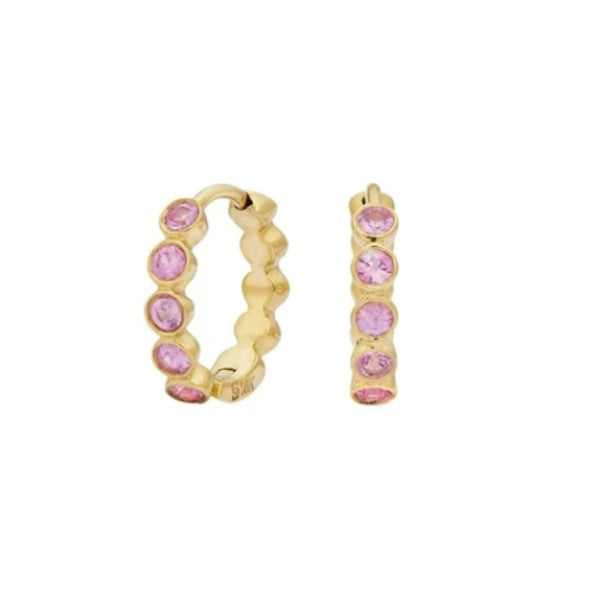 SETHI COUTURE 18K Yellow Gold Modern Bezel Pink Sapphire Huggies