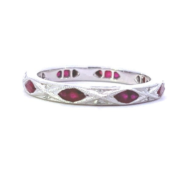 Marquise Cut Diamond and Ruby Eternity Band