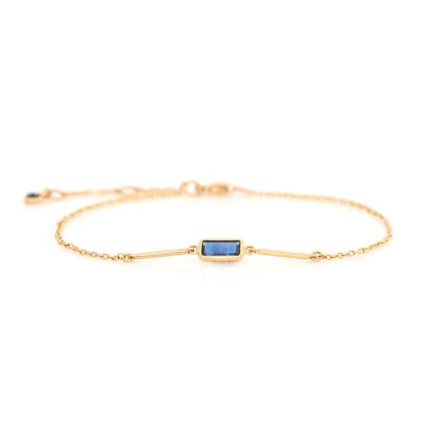 18K Yellow Gold Blue Sapphire Baguette Bar Bracelet