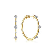 14K Yellow Gold Diamond Flower Station Hoop Earrings