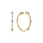 Load image into Gallery viewer, 14K Yellow Gold Diamond Flower Station Hoop Earrings