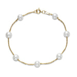 Load image into Gallery viewer, 5.5-6mm White Freshwater Pearl Bracelet in 14K Yellow Gold
