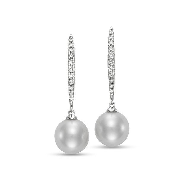 18K White Gold Drop Earrings With Freshwater Pearls and Diamonds