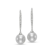 MASTOLONI 18K White Gold Drop Earrings With Freshwater Pearls and Diamonds