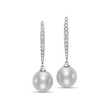 Load image into Gallery viewer, 18K White Gold Drop Earrings With Freshwater Pearls and Diamonds
