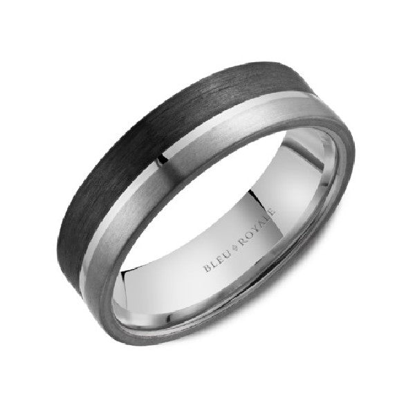 CROWN RING Men's Tantalum, Carbon Fiber and 14K White Gold Wedding Band