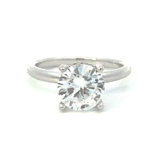 14K White Gold Round Solitaire Engagement Ring With Hidden Diamond Halo