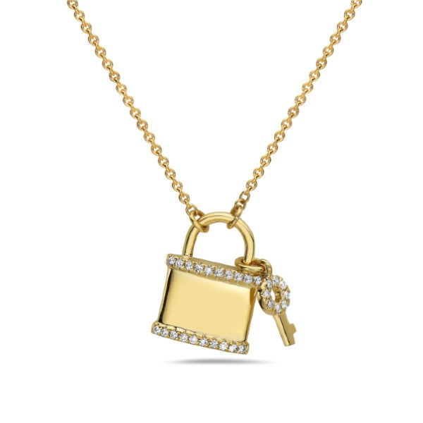 14K Yellow Gold Lock and Key Diamond Necklace