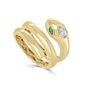 14K Yellow Gold Emerald & Diamond Snake Ring