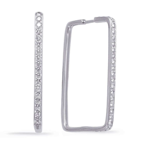 18K White Gold Diamond Hoops