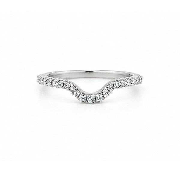 ESTATE 14K White Gold Contoured Frame Diamond Pave Band