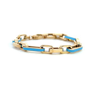 14K Yellow Gold and Blue Enamel Link Bracelet