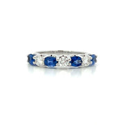14K White Gold Oval Sapphire and Diamond Stackable Band