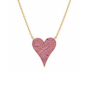 14K Yellow Gold Pave' Pink Sapphire Heart Pendant Necklace