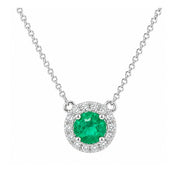 14K White Gold Emerald and Diamond Pendant Necklace