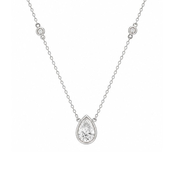 18K White Gold Bezel Pear Diamond Necklace