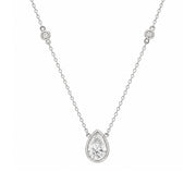 18K White Gold Bezel Pear Diamond Necklace