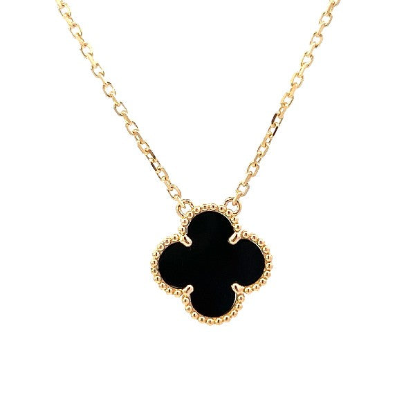 14K Yellow Gold Black Onyx Clover Necklace