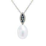 Load image into Gallery viewer, 14K White Gold Freshwater Pearl, Sapphire, Diamond Pendant