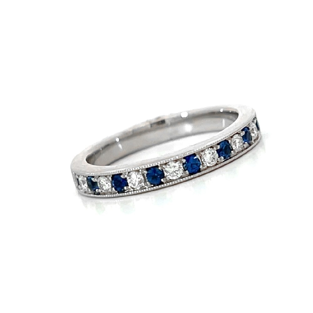 18K White Gold Alternating Diamond and Sapphire Eternity Ring