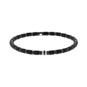 DEMEGLIO Men's Black Diamond & White Gold Station Stretch Bracelet in Black Ceramic & Carbon Fiber