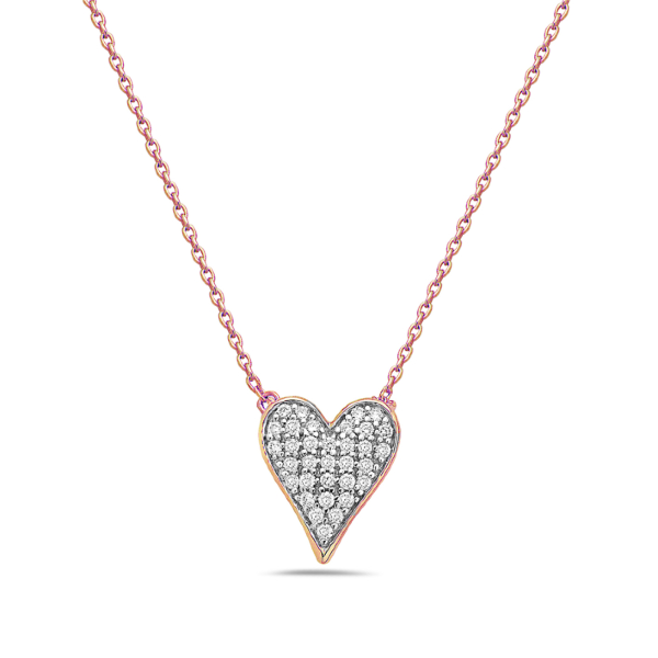 14K Rose Gold Diamond Heart Pendant Neckalce