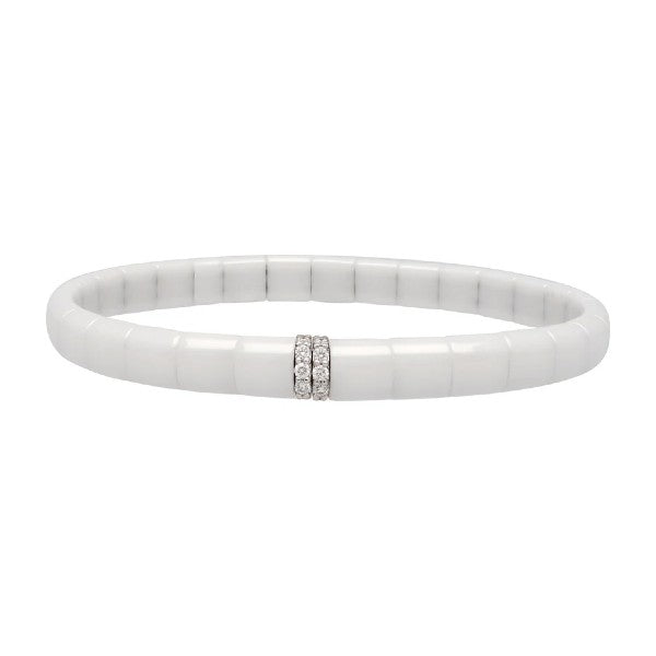 DEMEGLIO Shiny White Ceramic with Diamond Bars Stretchable Bracelet