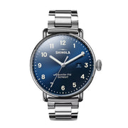 SHINOLA The Canfield 43mm Midnight Blue 3-Link Silver Bracelet Watch