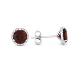Load image into Gallery viewer, 14K White Gold Garnet and Diamond Halo Earrings