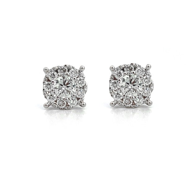 14K White Gold Diamond Cluster Stud Earrings