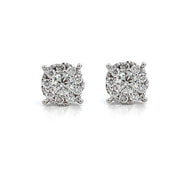 14K White Gold Diamond Cluster Stud Earrings