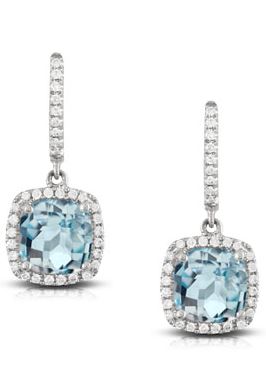 Swiss Blue Topaz and Diamond Halo Earrings