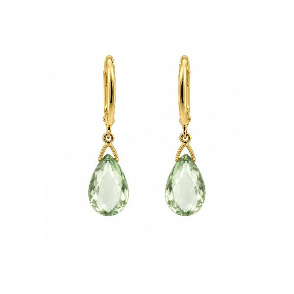 14K Yellow Gold Green Amethyst Briolette Earrings