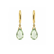 14K Yellow Gold Green Amethyst Briolette Earrings