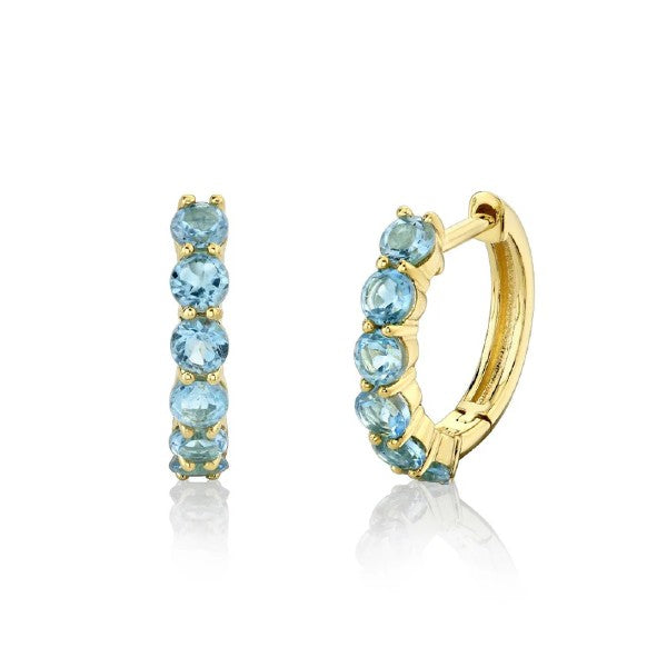 SLOANE STREET 18K Yellow Gold Swiss Blue Topaz Huggies