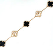 14K Yellow Gold and Black Onyx and Diamond Clover Bracelet