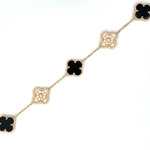 Load image into Gallery viewer, 14K Yellow Gold and Black Onyx and Diamond Clover Bracelet