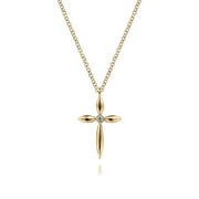 14K Yellow Gold Diamond Cross Pendant Necklace