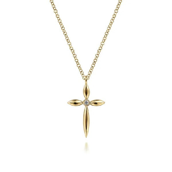 14K Yellow Gold Diamond Cross Pendant Necklace