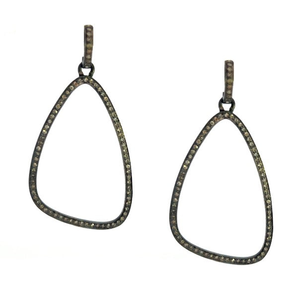 Oxidized Sterling Silver Organic Loop Earring With Gray Diamonds