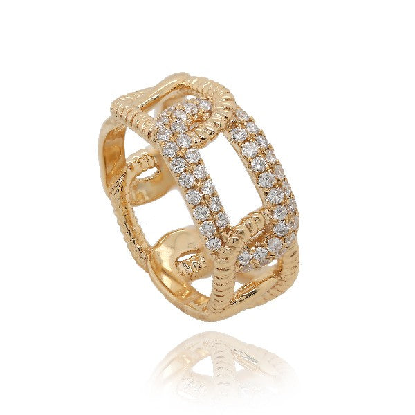 14K Yellow Gold Diamond Link Ring