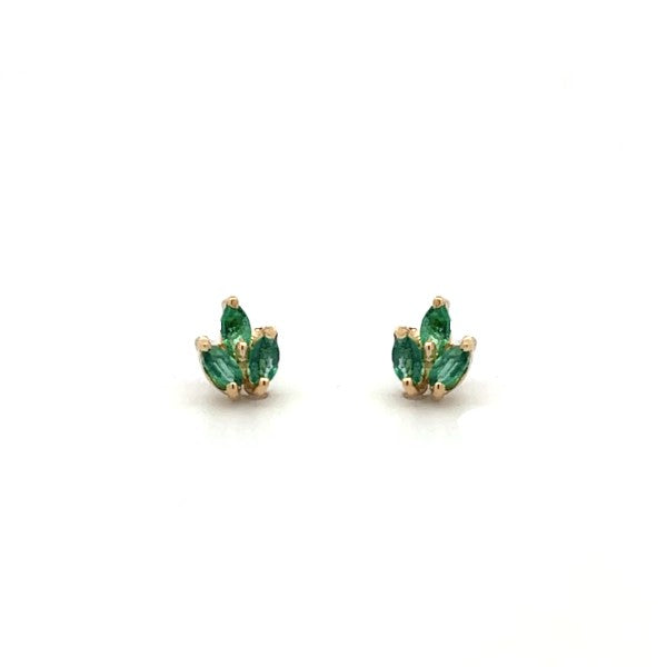 14K Yellow Gold Marquise Emerald Stud Earrings